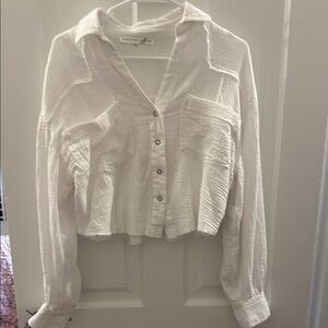 Altard State White Long Sleeve Crop Button Down Shirt